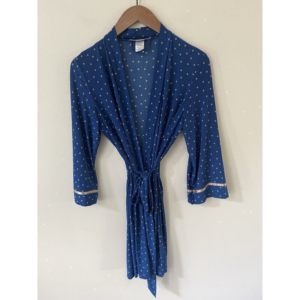 Linea Donatella Women's Wrap Small/Med Blue White Sexy Tie Closure Lounge Robe